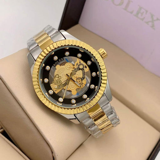 RLX Analog Royal Deginer Watch- Multi Color Dial Stainless Steel With Golden And Silver Strap Watch For Men - Best For Stylist Look - RLX-1373