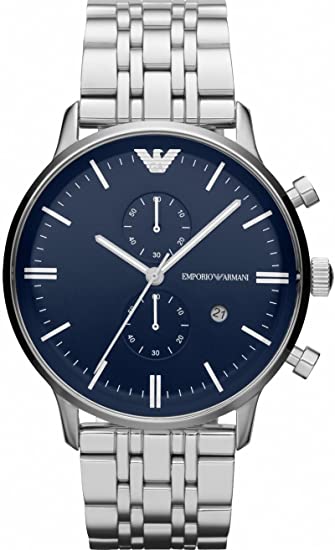 Emporio Armani Chronograph Silver and Blue tone Strap Date men's Watch For Men With Blue Dial AR1648 Gift Best watch