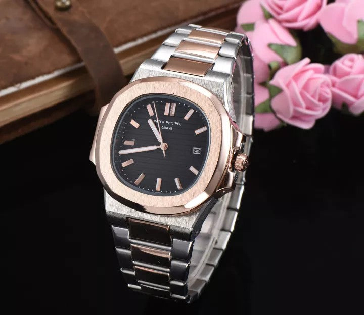 Patek Philippe Nautilus Mad Watch Quartz Movement Black Dial Silver An ...