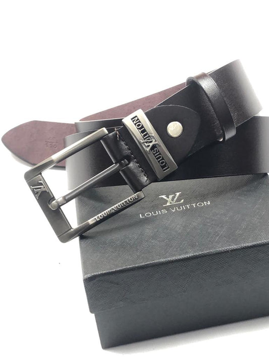 Louis Vuitton Brown Color Plain Leather Formal Men's Women's Waist Belt For Man Woman Or Girl Formal LV Silver Buckle Gift Belt LV-10