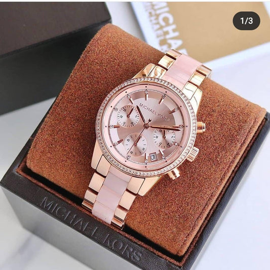 MK Rose Gold Multicolour Strap Tone Stainless Steel Chronograph Women's Watch For Girl Or Woman MK-6307 Best Gift Watch