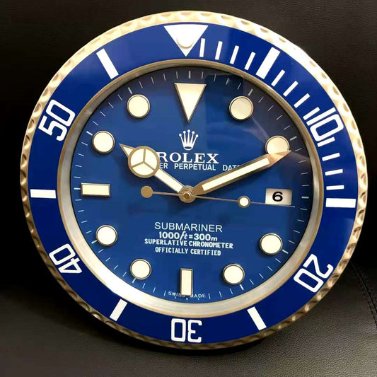 Rolex Wall Clock Quartz Analog Dated Design Metal Art Wall Clock Luminous Function Blue Dial With Metal Blue Case RLX-WC-804