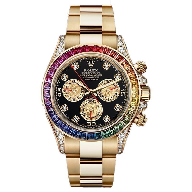 RLX Watch Rainbow Diamond Gold Metal Men's Watch for Man RLX-Rainbow