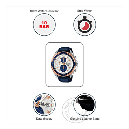 Casio Edifice Chronograph Blue White Men's Leather Watch 539L-7CV