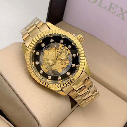 RLX Analog Royal Deginer Watch- Multi Color Dial Stainless Steel With Golden Strap Watch For Men - Best For Stylist Look - RLX-1372