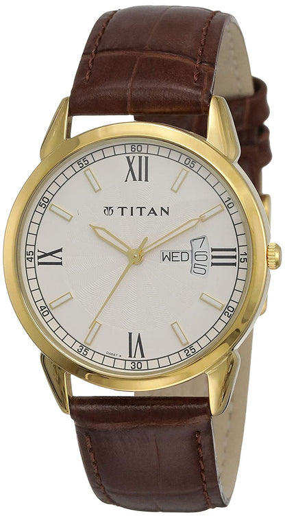 Titan Classique Analog Champagne Dial Men's Watch -NM1521YL08 / NL1521YL08- For Man Best Gift