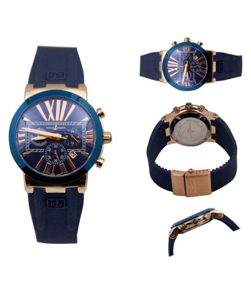 Ulysse Nardin 2536 Silicon Chronograph Blue Banded Formal Men's Watch With Blue Dial With Gold Case Best Gift for Men's UN-2536 UN-2536