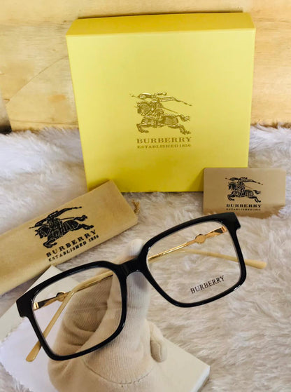 Burberry Branded Transparent Glass Golden Stick And Black Frame Sunglass For Man And Women Bb-220 Sunglass Gift