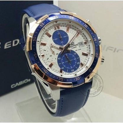 Casio Edifice Chronograph Blue White Men's Leather Watch 539L-7CV