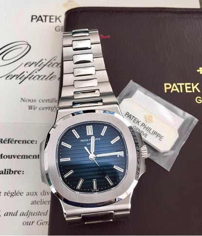 Patek Philippe Nautilus Mad Watch Qurtz Movement Blue Dial Silver COlor Strap Dated Watch For Men's-Best Men's Collection PK-5711R-001-BLUE