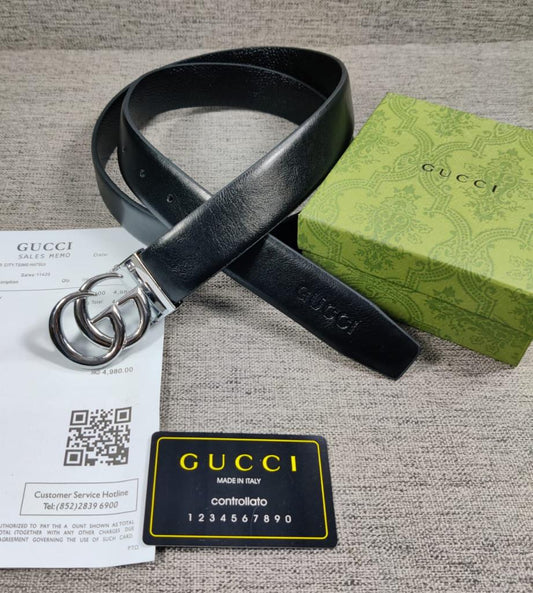 Gucci Marmont Black Texas Color Gucci Design Leather Formal Men's Waist Belt For Man Formal Gucci Design Silver Buckle Belt