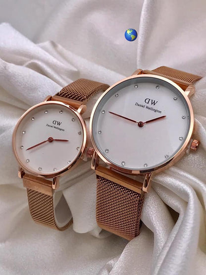 Daniel Wellington Analog Petite Melrose Analog Watch For Couples White Color Dial With Gold Case And Stainless Steel Strap For Couples Watch DW-CPL-5020 - Classy Look Watch For Couples