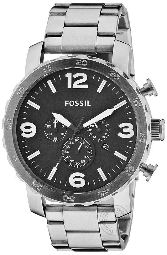 Fossil Chronograph Silver Steel Black Dial Men's Watch For Man Metal Casual Formal Gift Jr1353