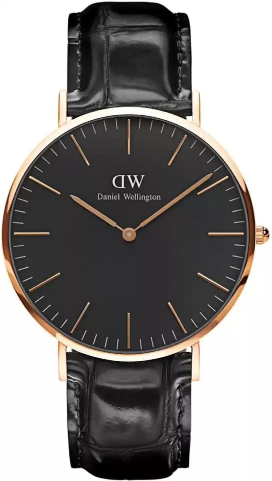 Daniel Wellington Analog Watch Leather Strap White Black Dial Watch With Gold Case And Strap For Men's Watch DW00100129 Dial - Best Watch for Casual Use