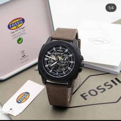 Fossil Skeleton Black Chronograph Automatic Mens Watch Me3080(Leather) Brown Leather Formal Casual Metal Watch For Man