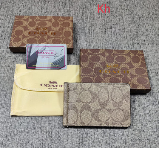 Coach Leather Heavy quality Khaki Color latest full printed design Fancy look wallet for men's CO-W-594