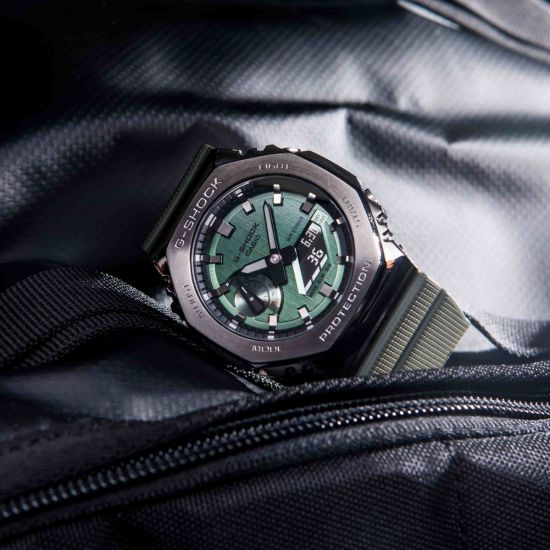 Casio G-Shock Analog Digital Dark Green Belt With Metal Case Men's Watch For Man GM-2100B-3AER Dark Green Color Dial Day And Date Gift Watch