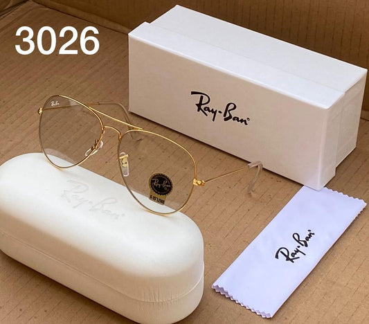 RB Aviator Heavy Quality Transparent Lens And Gold Frame Transparent Sunglass New stylish Men's And Women's Sunglass With Gold Strap RB-3028
