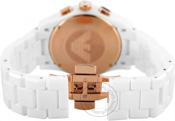 Emporio Armani Ceramica Chronograph White Dial Rose Gold Figure Men's Watch AR1416