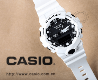 Casio G-Shock Mid-Size Analog Digital 200M Super illuminator Watch GA-800SC-7A Black Dial White Strap