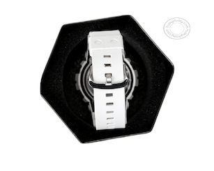 Casio G-Shock Mid-Size Analog Digital 200M Super illuminator Watch GA-800SC-7A Black Dial White Strap