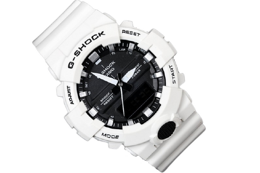 Casio G-Shock Mid-Size Analog Digital 200M Super illuminator Watch GA-800SC-7A Black Dial White Strap