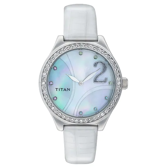 Titan Multi Color Dial Watch For women's 9744SL03 With Diamond Case White Leather Gift Watch For Woman