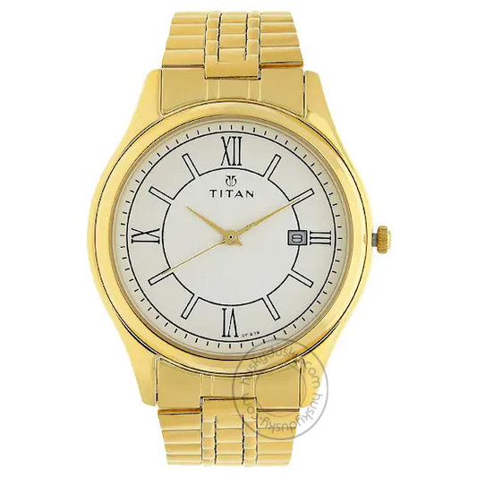 Titan White Dial Golden Stainless Steel Strap Watch 1713YM02