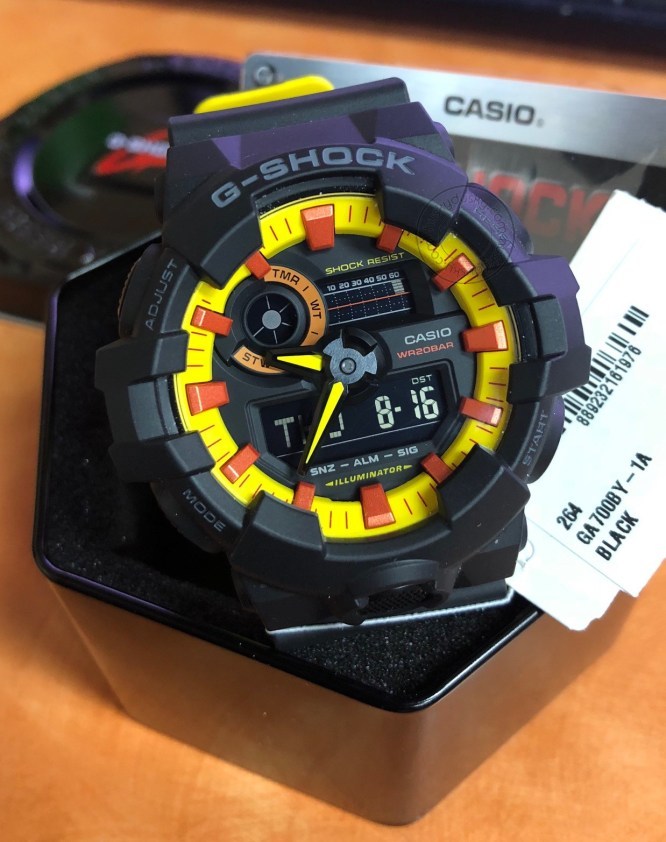 Casio G-Shock Analog Digital Black & Yellow Belt Men's Watch For Man GA-700BY-1APR Multi Color Dial Day And Date Gift Watch