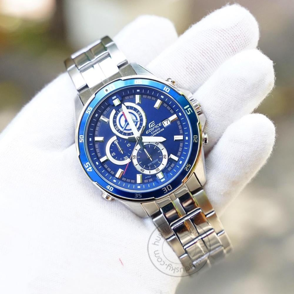 Casio Edifice EFR-547D-2AVUDF Illuminator Metal Chronograph Silver Color Blue Dial Men's Watch