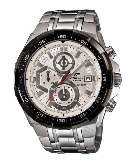 Casio Edifice Chronograph Black Dial Silver Strap Men's Watch EFR 539D 7AVUDF