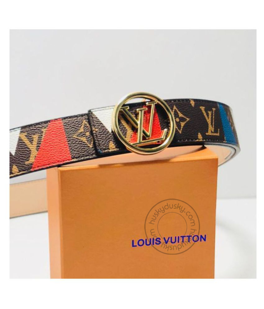 Louis Vuitton Multi Color Leather Men's Women's LV-BGM-01 Waist Belt for Man Woman or Girl Gold Circle LV Buckle Gift Belt