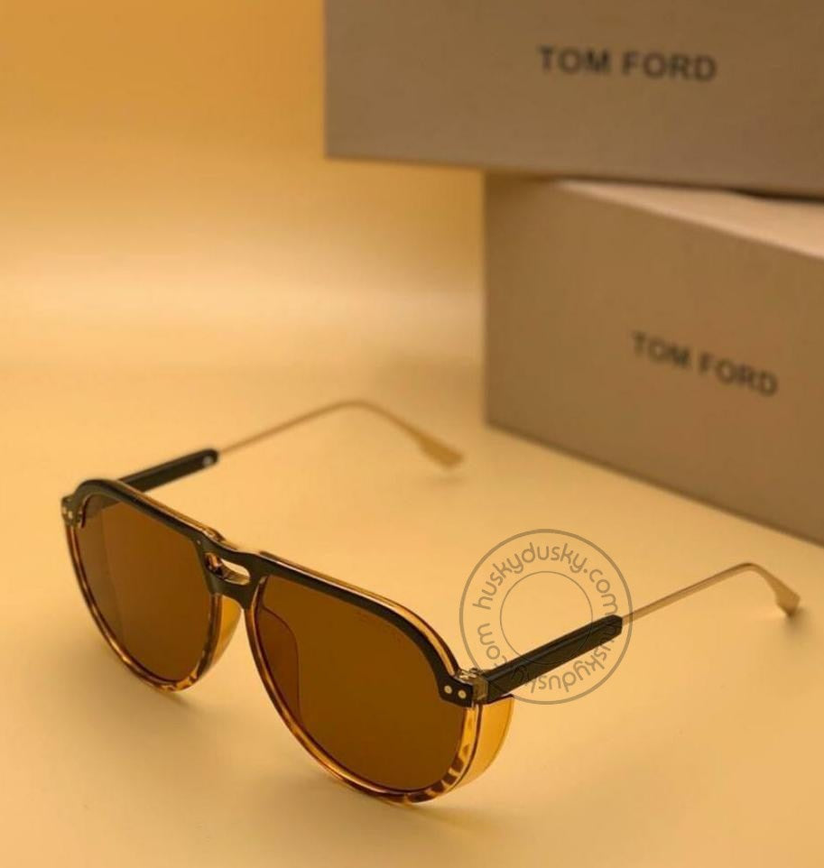 Tom Ford Branded Transparent Brown Glass Men's Sunglass For Man TF-197 Gold Stick Frame Gift Sunglass