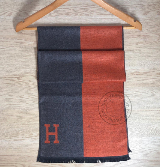 Hermes Branded Muffler grey orange for men or women unisex MUFFLER-HR-02