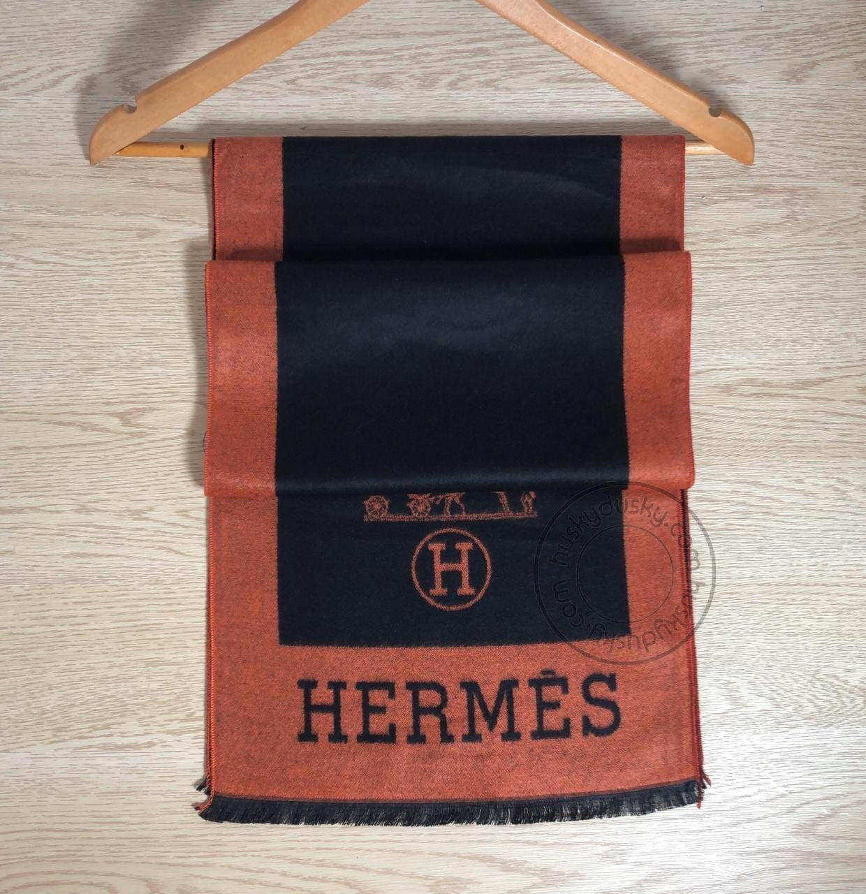 Hermes Branded Muffler black orange for men or women unisex MUFFLER-HR-01