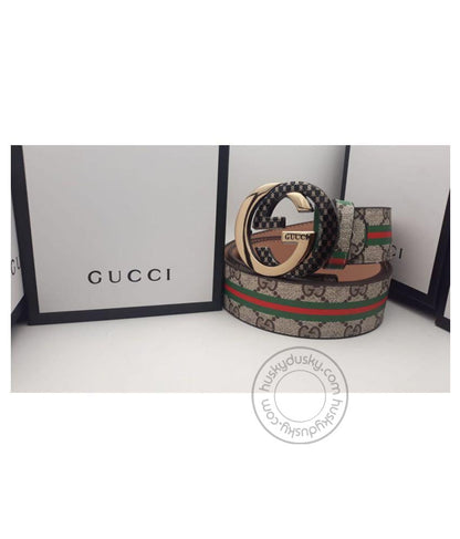 Gucci Multi Color RedLeather Men's Women's GU-GBM-01 Waist Belt for Man Woman or Girl Gold Black Circle GG Buckle Gift Belt