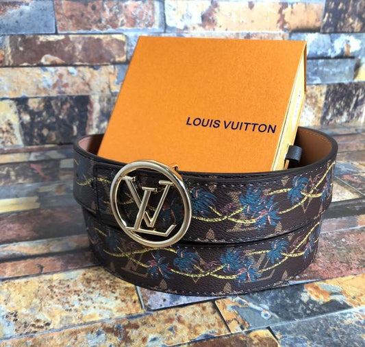 Louis Vuitton Tree Print Leather Formal Men's Women's Waist Belt For Man Woman Or Girl Formal Versace Buckle Gift Belt LV-CR-976