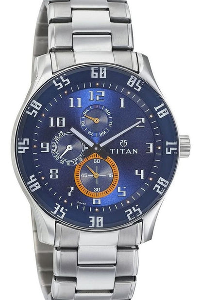 Titan Octane Blue Dial Silver Stainless Steel Strap Watch NL1632SM03