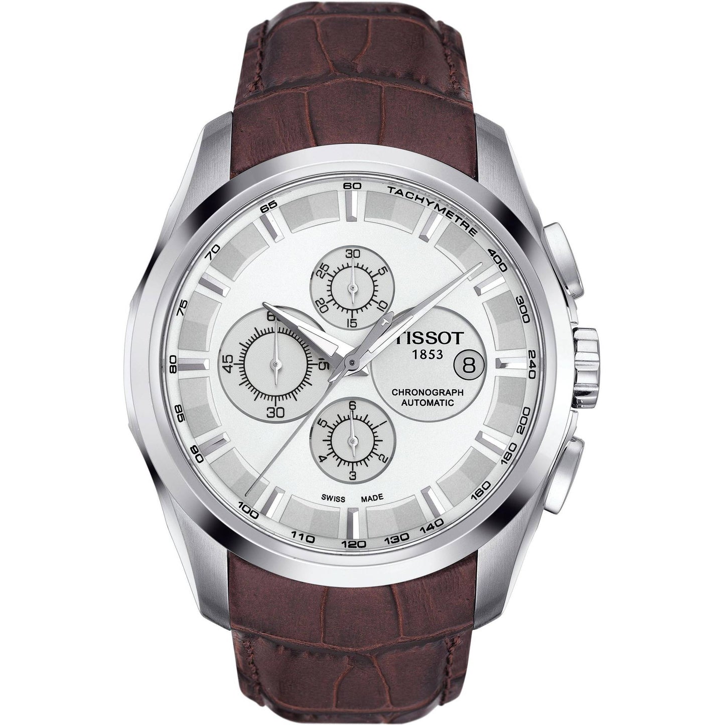 Tissot TS-3823 Chronograph Brown Leather Mens Watch for Man White Date Display Best Gift for Man