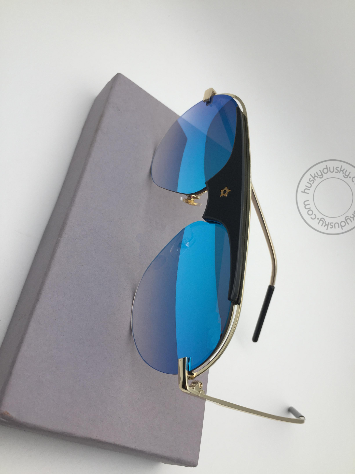 Dior Blue Color Glass Men's Sunglass for Man Woman or Girl DR-GOLD-BLUE Gold Stick Frame Gift Sunglass