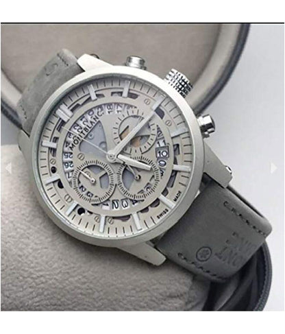 Mont Blanc Grey Chronograph Leather Men's Watch for Man M1122 Formal Casual