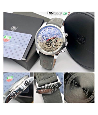 Tag heuer CR7 Diagno Grey Chronograph Multi Dial Leather Mens TAG-CAR2110-SILVER Watch for Man - Gift