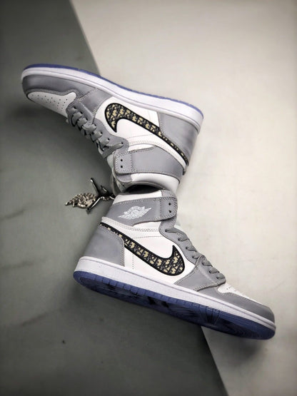 The Nike Dior x Air Jordan 1 High Sneaker White and Grey Upper Top RepShoes For Man And Women CN8607-002