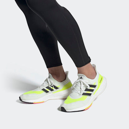 Adidas Ultra Boost 21 White Solar Yellow Shoes For Man And Boys FY0377