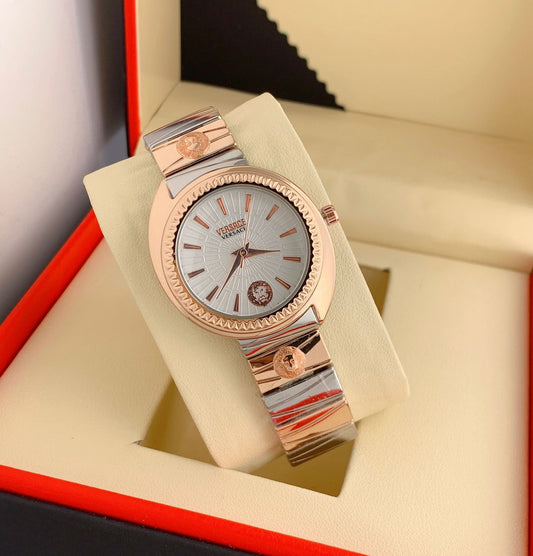 Royal Stainless Steel Silver Rose Patch Color Watch For Women -Best For Stylist Look- VER-1121