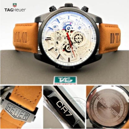 Tag Heuer CR7 Diagno Brown Tan Chronograph Multi Dial Leather Mens CAR2110-TAN Watch for Man - Gift