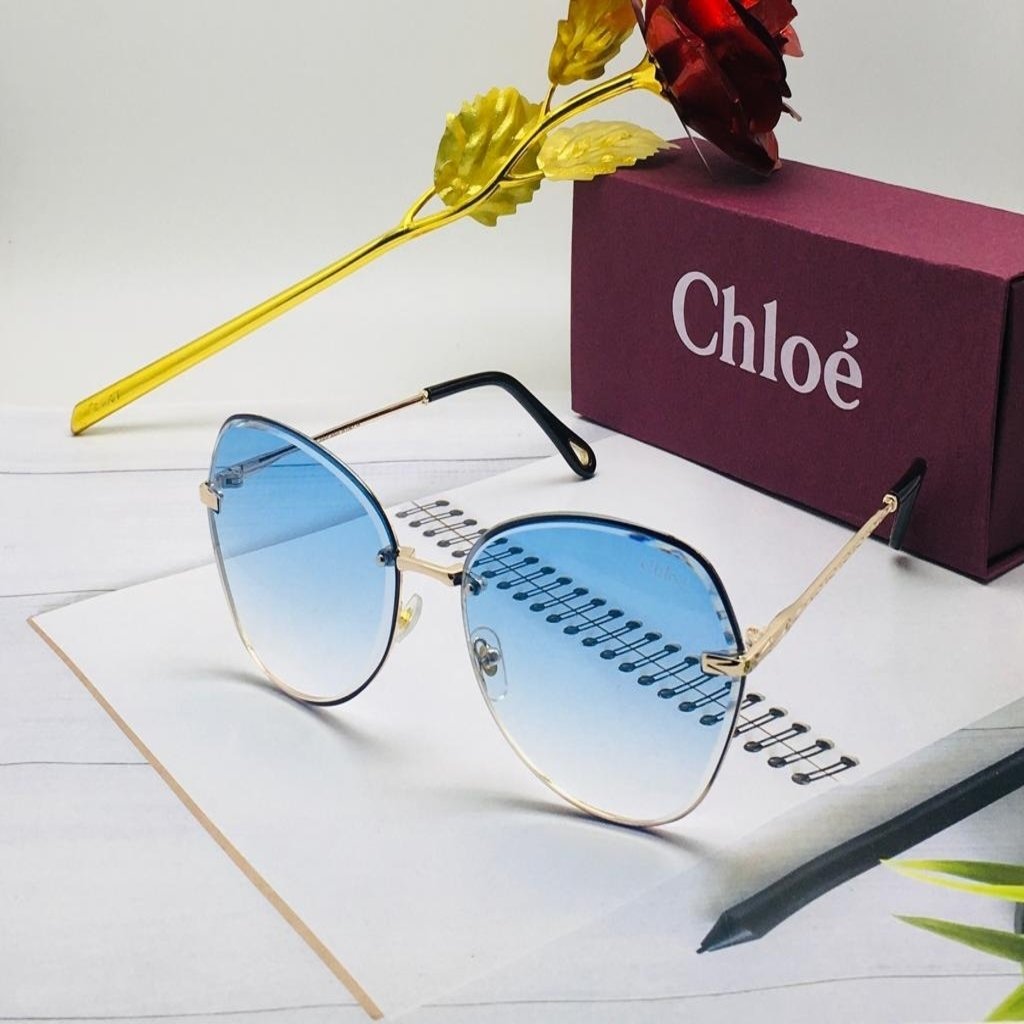 Chloe Branded Blue Color Glass Men's Women's Sunglass For Man Woman or Girl COE-167 Gold Stick Gift Sunglass