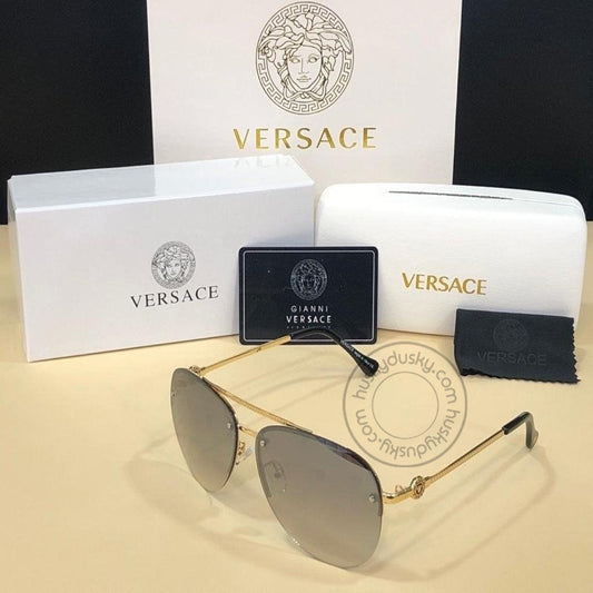 Versace Branded Grey Color Glass Men's Women's Sunglass For Man Woman or Girl VER-125 Gold Stick Sunglass