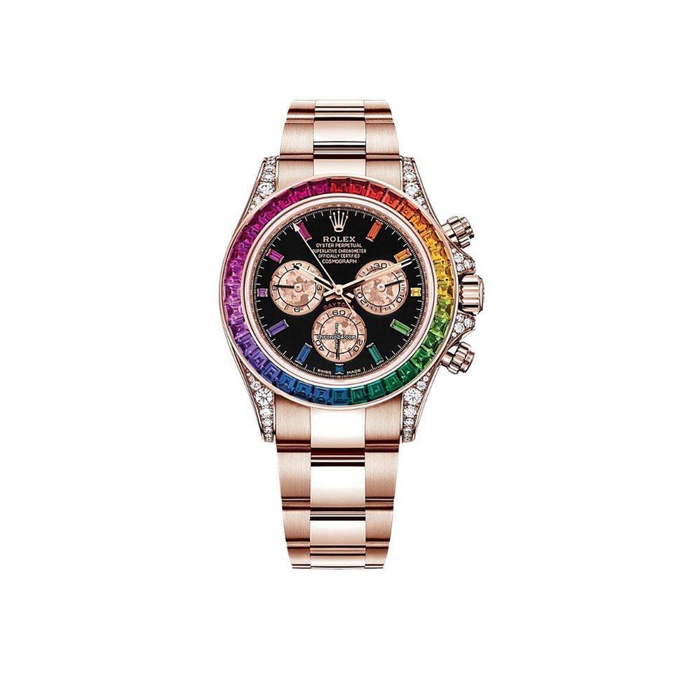 Rolex Rainbow Chronograph Daytona Black Dial Rose Gold Strap Stainless Steel Men's Watch - Best Gift RLX-136503