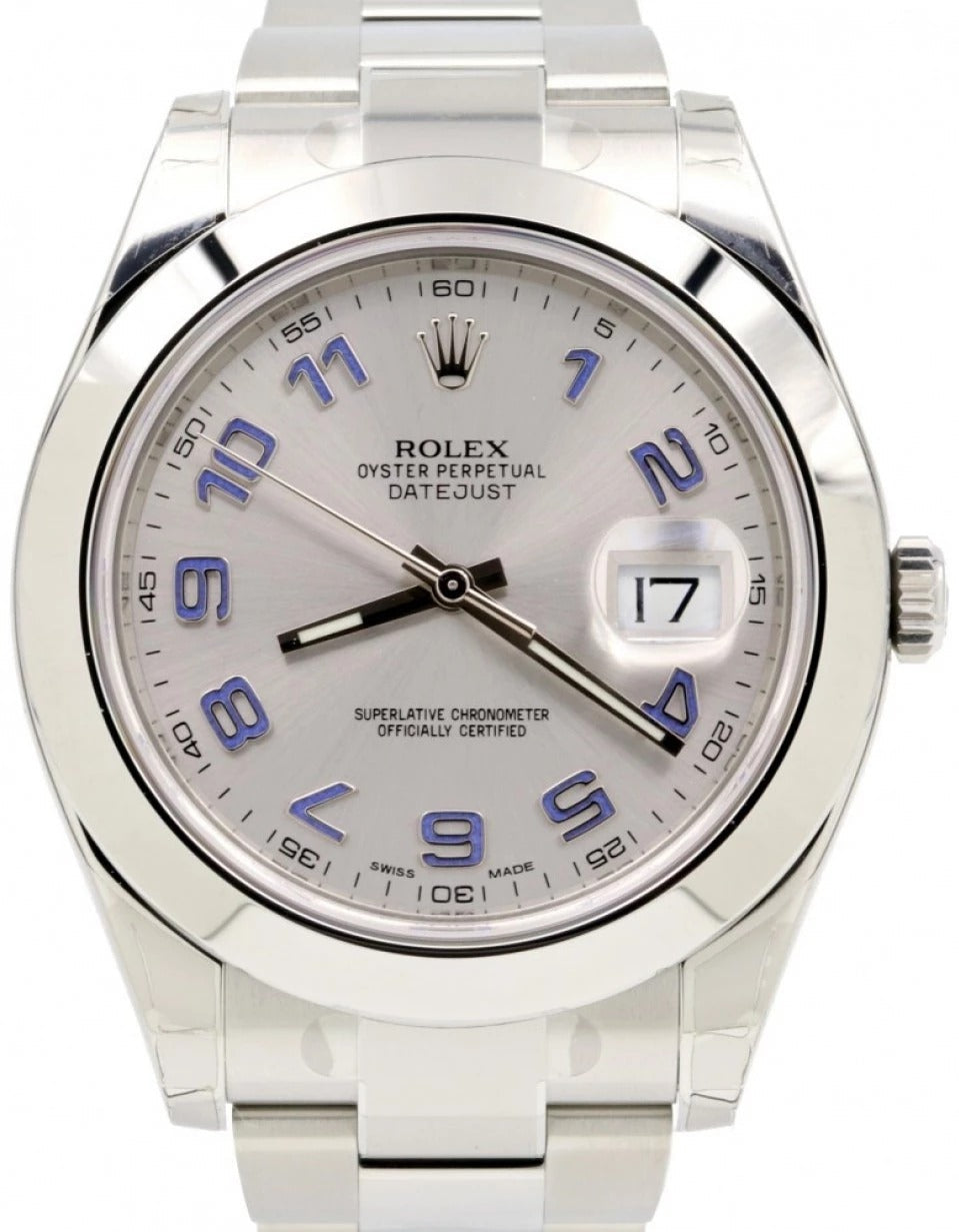 Rolex Oyster Datejust Blue Arabic Silver Stainless Steel Strap Watch For Men's With date Watch- Classy Watch For Formal Look_116300-GAO